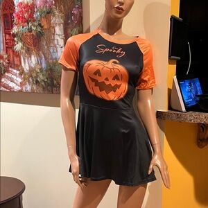 Gothic goth Black and Orange pumpkin jackolantern S Spooky Mini Dress nwot